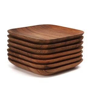 Anygleam Brown 2pcs Square Wooden Plate Serving Tray Food Kitchen Tableware