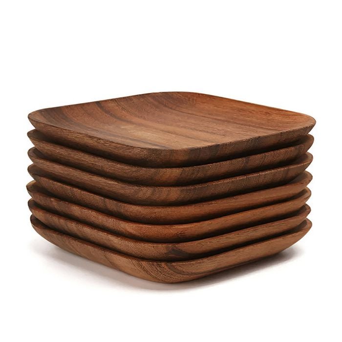 Anygleam Brown 2pcs Square Wooden Plate Serving Tray Food Kitchen Tableware