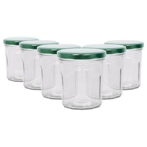 Argon Tableware Glass Jam Jars with Green Lids - 250ml - Pack of 6