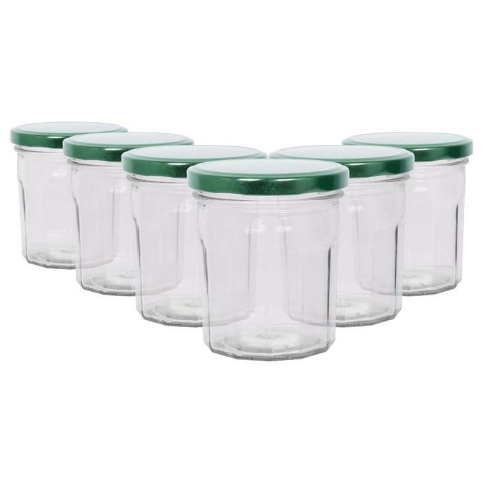 Argon Tableware Glass Jam Jars with Green Lids - 250ml - Pack of 6