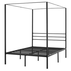 Vevor Full Size Canopy Bed Frame Black With Four Posters Design Heavy Duty Steel Slats Support