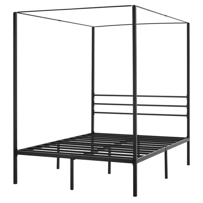 Vevor Full Size Canopy Bed Frame Black With Four Posters Design Heavy Duty Steel Slats Support
