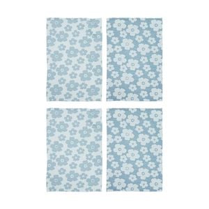 2x 2pc Ladelle Jacquard Soft Durable Cotton Flower Kitchen Tea Towels Blue