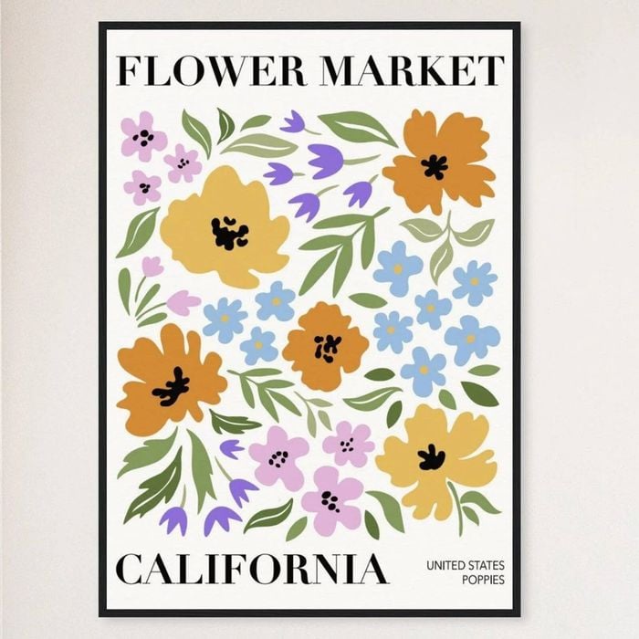 Galrie Stunning Abstract Floral Art Print Flower Market California, Black Frame, A3 30 x 42cm (12 x 16inch)