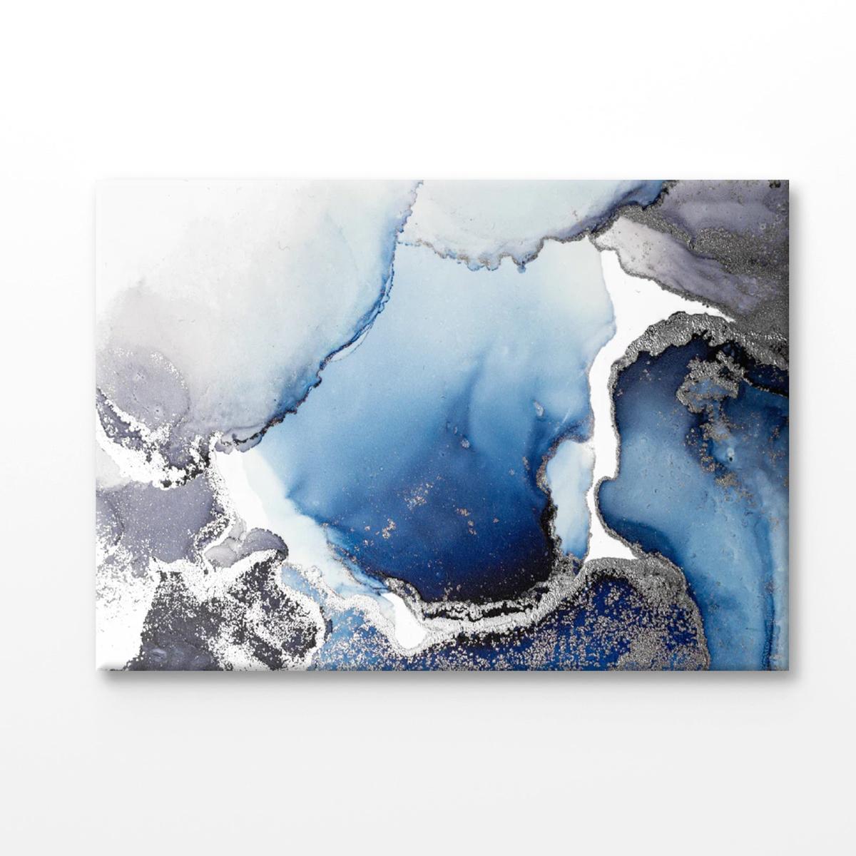 Dark Blue & Silver Fluid Abstract Design Print 100% Australian Made ...