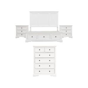 Celosia 4pc Queen Bed Frame Bedroom Suite Timber Bedside Tallboy Package - White