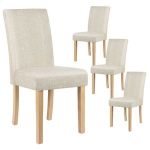 ALFORDSON Set of 4 Dining Chairs Cafe Kitchen Chair Retro High-Back Wood Fabric Beige