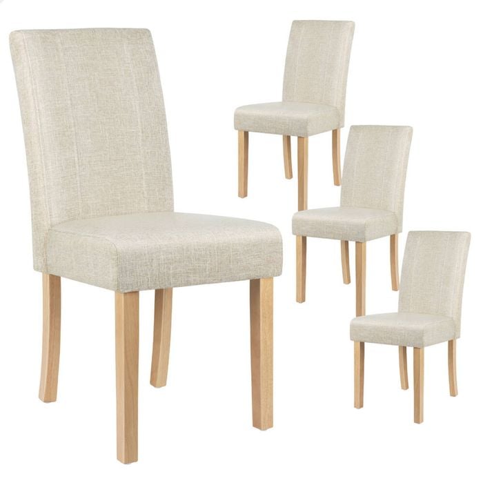 ALFORDSON Set of 4 Dining Chairs Cafe Kitchen Chair Retro High-Back Wood Fabric Beige