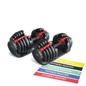 Fitness Master 48kg Adjustable Dumbbell 2x24kg Dial Weight W/ Free Band Home Gym