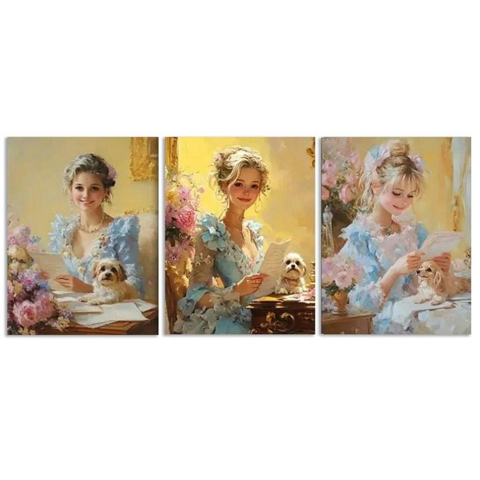 3pcs Afternoon Time Girl with Dog  Print 100% Australian Made 3 x 40x60cm (Metal Print)