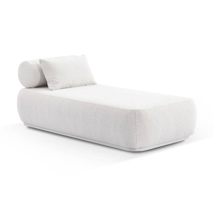Norfolk Outdoor Aluminium Single Sun Lounge White & Boucle Cream Cushions