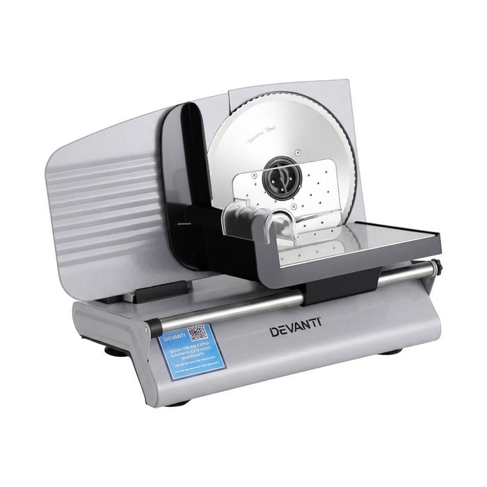 Devanti Meat Slicer Bread Vegetable, 200w Power 0-15mm Adjustable Easy Clean Stable, Silver