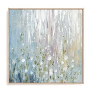 Artey | January Branches Blue Green - Framed Canvas - Natural Frame - 120 x 120cm