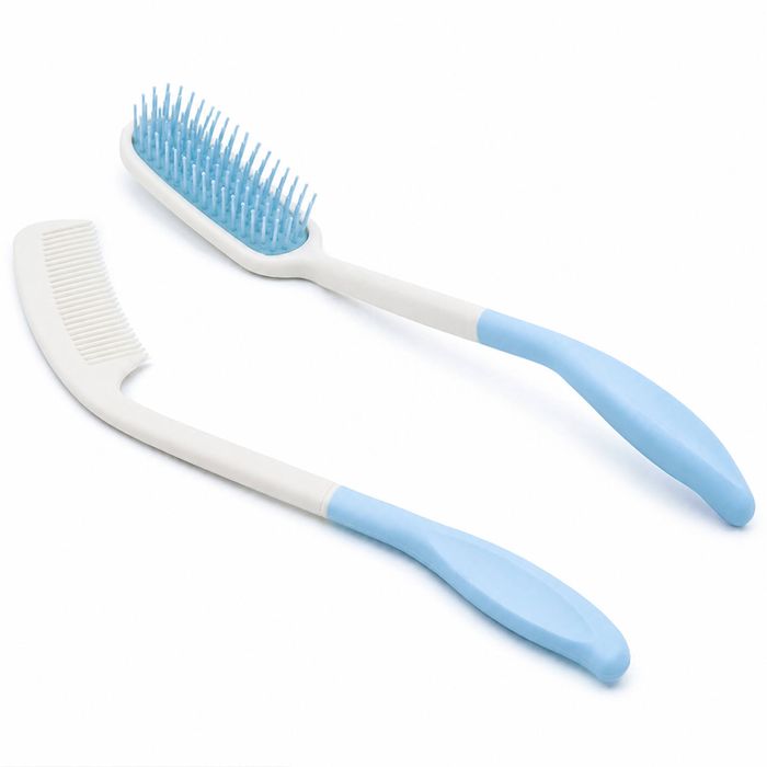 EQUIPMED Long Handle Hair Brush & Comb Set, Easy to Use Ergonomic Detangling Padded Hairbrush, Grooming Aid for Elderly