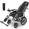 EQUIPMED Power Electric Wheelchair, Long Range, Auto Recline, Lithium Battery, 16" Rear Wheel, Headrest, Folding, Grey/Black