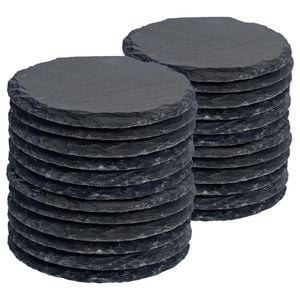 Argon Tableware 10cm Round Slate Coasters - Set Of 24 Drink Coasters Stone Natural Slate Drink Placemats Mug Glass Cup Mats