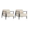 Oikiture Set of 2 Wooden Armchair Lounge Sofa Chair Fabric Accent Armchairs