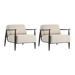 Oikiture Set of 2 Wooden Armchair Lounge Sofa Chair Fabric Accent Armchairs