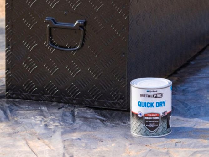 Tool box painted with Dy-Mark MetalPro Quick Dry Matt Black.