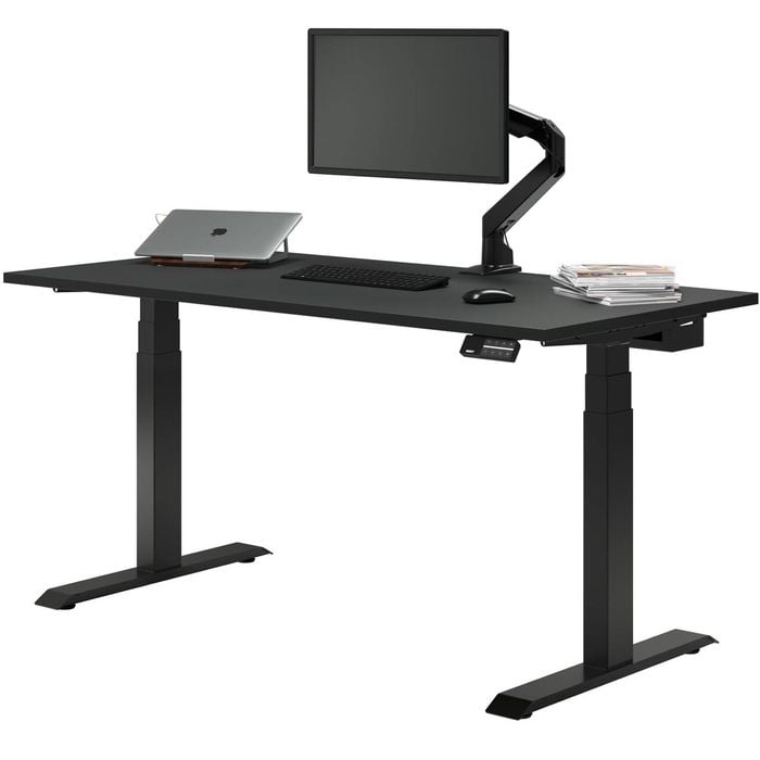 Desky Dual Sit to Stand Black Melamine Desk 1200x750mm Matte Black Height Adjustable Legs