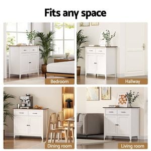 Homfurn 90cm Buffet Sideboard – 2 Drawers + Inner Shelves, Walnut Top, White Cabinet, Anti-tip Kit