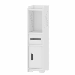 Ufurniture Small Bathroom Storage Cabinet with Shelf Narrow Toilet Paper Holder Corner Toilet Storage Organizer White