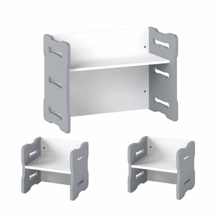 Costway Activity Table Chair Set Convertible Study Play Desk Stools Grey