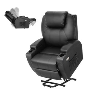 Advwin Lift Recliner Chair PU Leather Lounge Armchair Padded Seat Sofa Couch Black