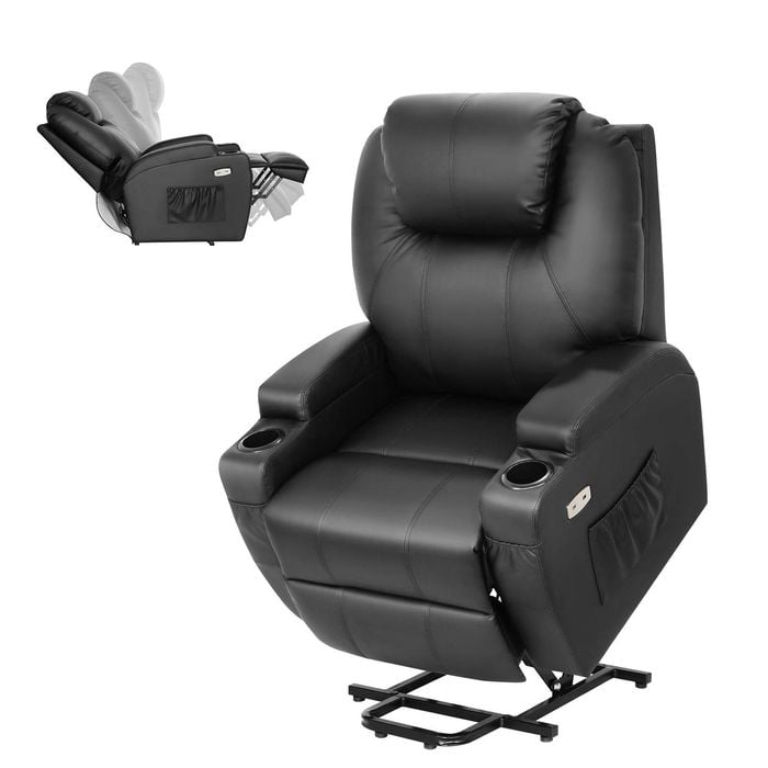Advwin Lift Recliner Chair PU Leather Lounge Armchair Padded Seat Sofa Couch Black