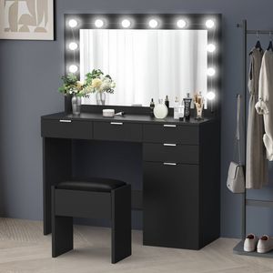Alfordson Dressing Table Stool 5 Drawers Black