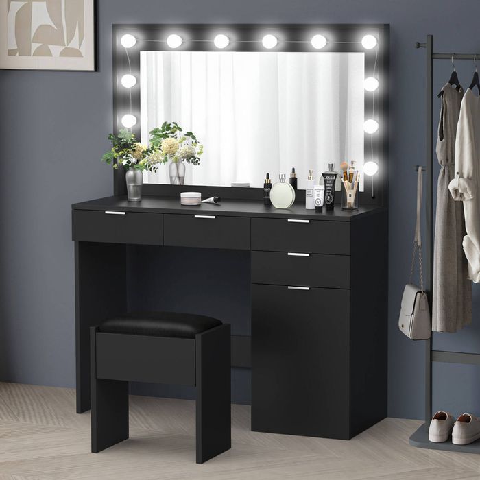 Alfordson Dressing Table Stool 5 Drawers Black