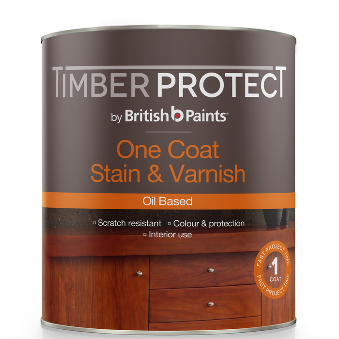 Timber Protect 250ml Oil Based Light Walnut One Coat Stain And Varnish - 250ml