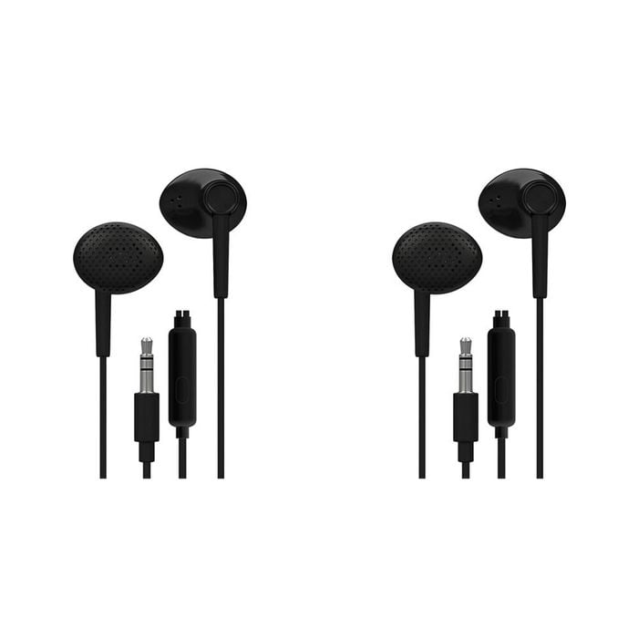 2PK Liquid Ears Everyday 3.5mm Wired Bud Earphones with Mic Black