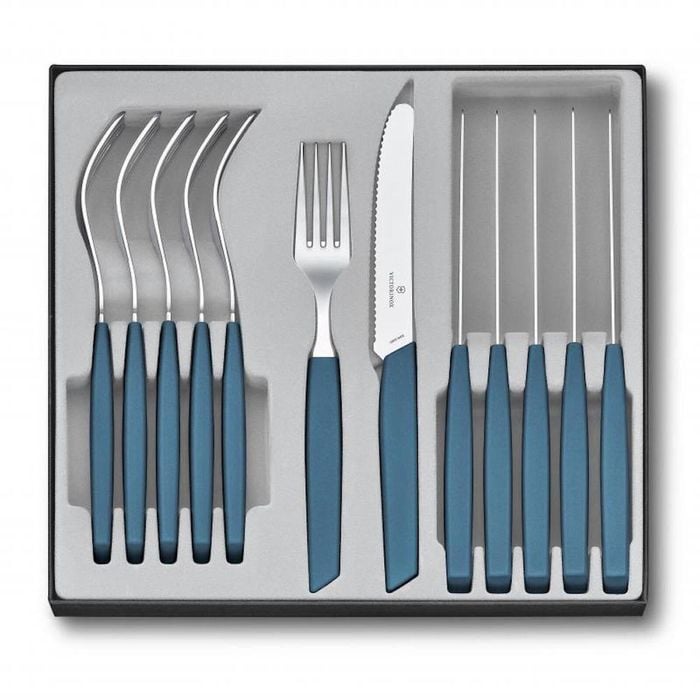 Victorinox 12 Piece Modern Steak Knife & Fork Cutlery Set Of 12pc Cornflower