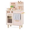 Costway Kid Play Kitchen Flip-down Cabinet Curtained Compartment-Beige