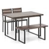 Costway 4 Piece Kitchen Dining Table Set Wooden W/1 Bench 2 Chairs Grey