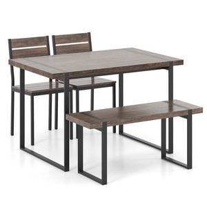 Costway 4 Piece Kitchen Dining Table Set Wooden W/1 Bench 2 Chairs Grey