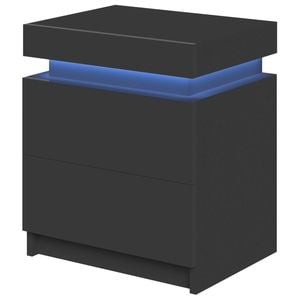 Ufurniture Bed Side Table LED RGB 2 Drawers Nightstand With Lift Up Storage Cabinet Black