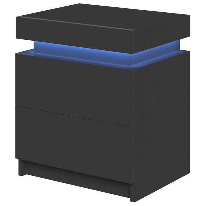 Ufurniture Bed Side Table LED RGB 2 Drawers Nightstand With Lift Up Storage Cabinet Black