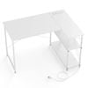 Costway L-shaped Corner Computer Desk W/power Outlet Reversible Gaming Table White