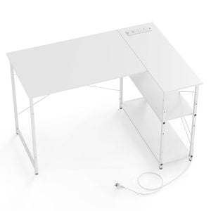 Costway L-shaped Corner Computer Desk W/power Outlet Reversible Gaming Table White
