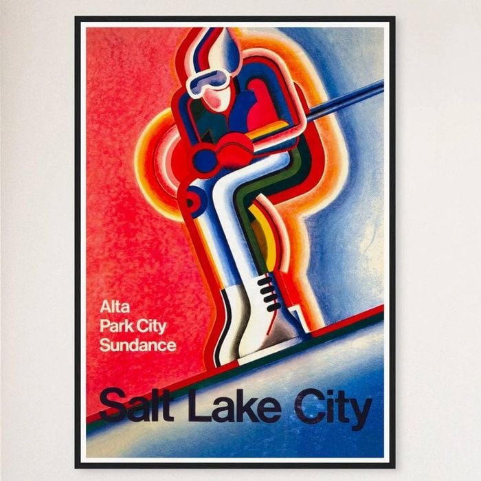 Galrie Vintage Ski Poster of Salt Lake City Utah Classic American Art Décor, Black Frame, A0 84 x 119cm (33 x 47inch)