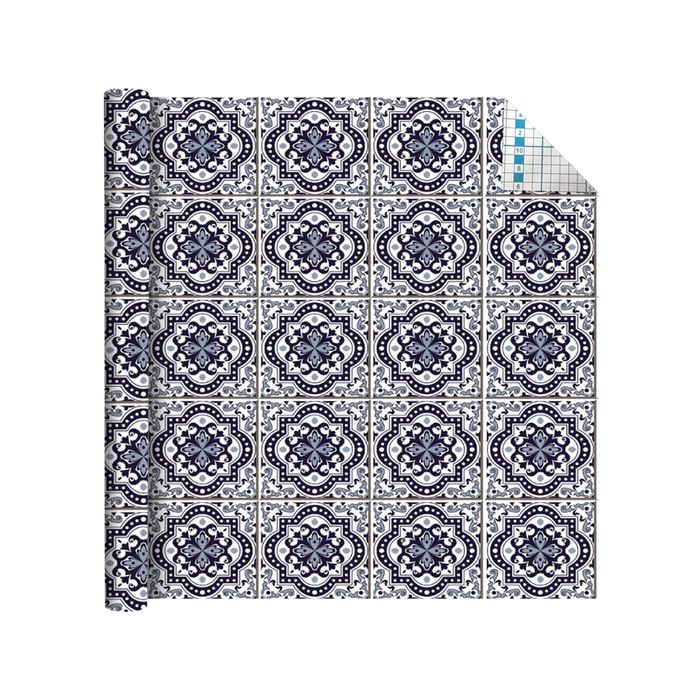 Boyle 1.5m x 45cm Self Adhesive Film - Vintage Blue Tiles