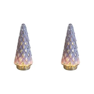 2x LVD Glass/Metal Lantern LED Pine Tree 24cm Christmas Home Decor Bubblegum