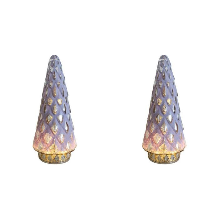 2x LVD Glass/Metal Lantern LED Pine Tree 24cm Christmas Home Decor Bubblegum