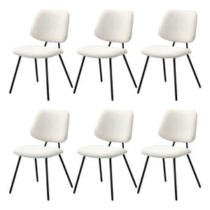 Oikiture 6x Dining Chair Vintage Retro Sherpa Kitchen Padded Lounge White