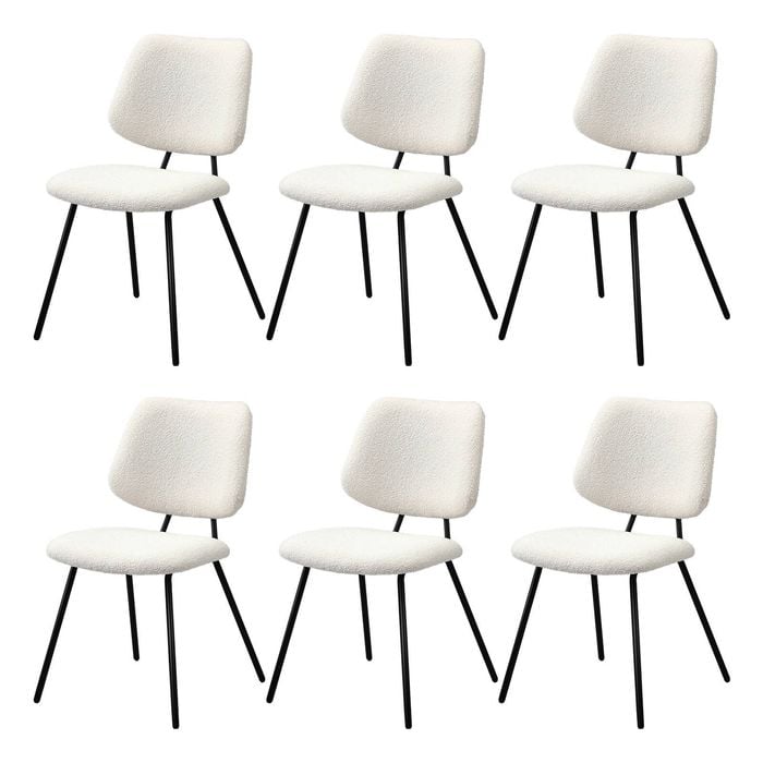 Oikiture 6x Dining Chair Vintage Retro Sherpa Kitchen Padded Lounge White
