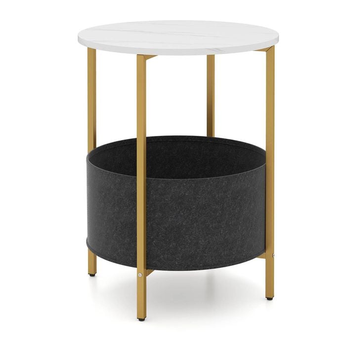 Costway 2-tier Round Sofa Side End Table Metal Frame Nightstand White