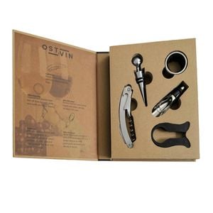 NF Living Wine Accessory Set Corkscrew Stopper Pourer 20.5x16.5cm Solid Brown