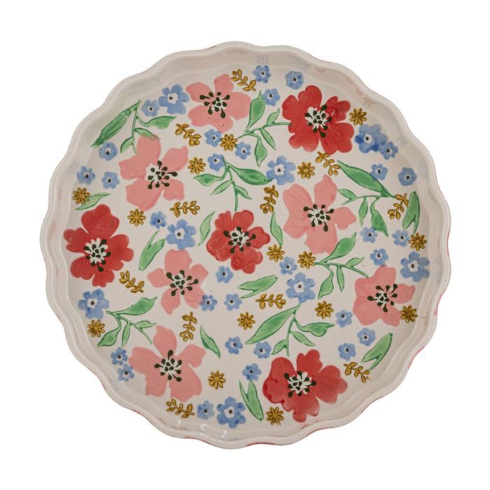 Ladelle Camille Pie Dish Baking Kitchen Bakeware Hand-painted Florals